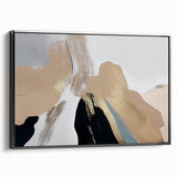 Framed wall art featuring an abstract design of colorful strokes and lines on canvas, displayed from a black side view, perfect for modern home decor.