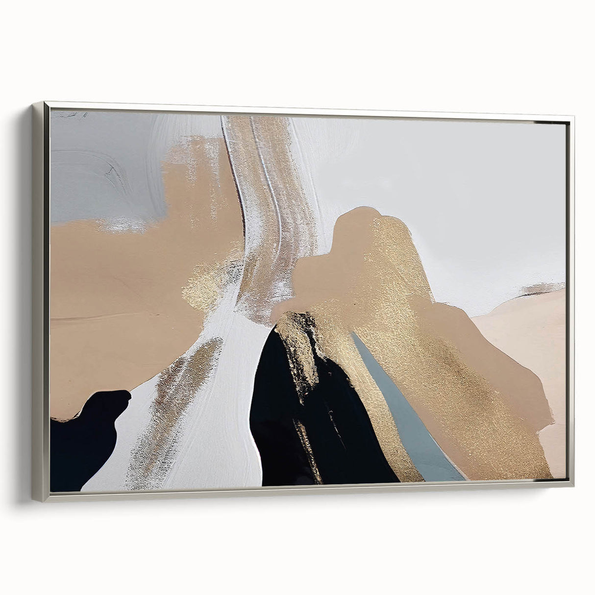 Framed canvas wall art featuring an abstract design with vibrant strokes and lines, enhanced by a sleek silver frame, ideal for modern home decor.