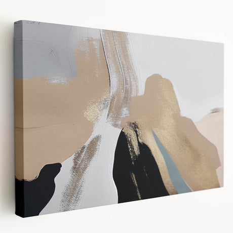Stretched canvas wall art featuring an abstract design of colorful strokes and lines, showcasing vibrant hues of blue, orange, and yellow, perfect for modern decor.
