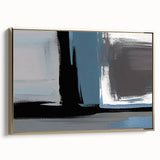 Framed canvas wall art showcasing an abstract design of golden strokes and lines on a textured background, perfect for modern home decor.