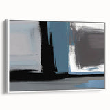 Framed canvas artwork displaying an abstract design of vibrant strokes and lines in various colors, set against a white background, showcasing a modern aesthetic ideal for home decor.