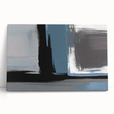 Abstract wall art featuring dynamic strokes and lines in vibrant colors, presented as a stretched canvas leaning against a wall, perfect for modern decor.