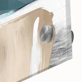 Close-up of a vibrant abstract wall art piece featuring dynamic strokes and lines in bold colors, designed for modern home decor, showcasing acrylic glass finish.