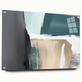 Abstract wall art design featuring colorful strokes and lines on acrylic glass, showcased in an elegant side view with visible mounting pins, ideal for modern decor.