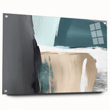 Abstract wall art design featuring colorful strokes and lines on acrylic glass, showcased in an elegant side view with visible mounting pins, ideal for modern decor.
