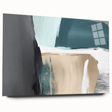 Abstract wall art featuring colorful strokes and lines on acrylic glass, showcasing a modern design ideal for contemporary decor. The piece is viewed from the side, highlighting its sleek edges and vibrant hues, perfect for adding a touch of elegance to any room.
