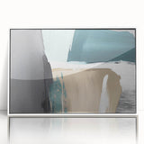 Framed acrylic wall art featuring an abstract design of colorful strokes and lines, showcasing a modern aesthetic with a white frame, perfect for contemporary home decor.