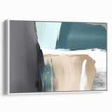 Framed wall art featuring an abstract design of colorful strokes and lines, set against a white background, showcasing a modern artistic style ideal for contemporary decor.