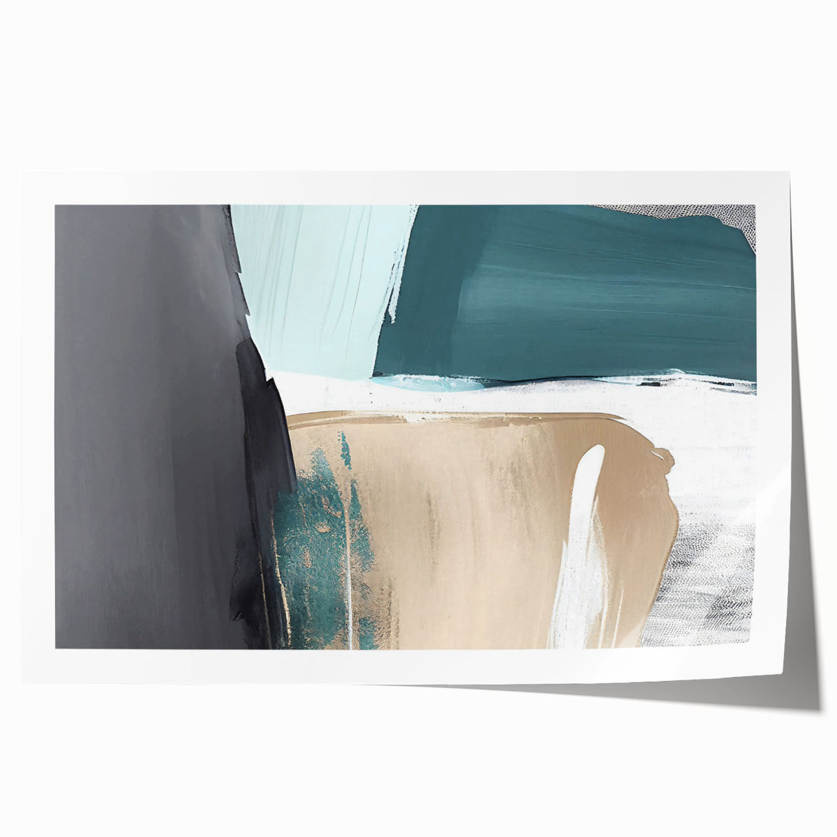 Abstract wall art print showcasing vibrant strokes and lines in a dynamic color palette of blues, yellows, and reds, perfect for modern home decor.
