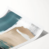 Abstract wall art print showcasing vibrant strokes and lines in a harmonious blend of blues, yellows, and reds, ideal for modern home decor or office spaces. Perfect for adding a contemporary touch to any room's aesthetic.