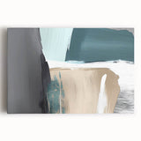 Colorful abstract strokes and lines design on a stretched canvas, showcasing vibrant hues of blue, orange, and yellow, perfect for modern home decor. Ideal for enhancing living spaces with contemporary art.