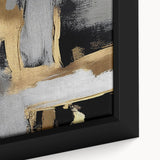 Close-up of a framed abstract wall art piece showcasing vibrant strokes and lines in shades of blue, yellow, and red, perfect for modern decor enhancement.