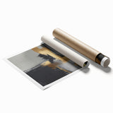 Abstract wall art print featuring vibrant strokes and lines in shades of blue, orange, and yellow, showcasing a modern design ideal for contemporary decor.