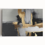 Abstract wall art featuring vibrant strokes and lines in shades of blue, orange, and yellow, displayed on a stretched canvas for modern home decor. Perfect for adding a contemporary touch to living spaces.