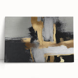 Abstract wall art featuring vibrant strokes and lines in bold colors, showcased on a stretched canvas, leaning against a neutral background, perfect for modern decor.