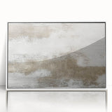 Framed acrylic wall art featuring an abstract design with strokes and lines in soft colors, ideal for modern home decor. Stylish white frame enhances the artwork's contemporary aesthetic.