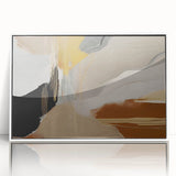 Framed wall art featuring an abstract design of colorful strokes and lines on a white background, showcasing modern aesthetic for home decor.