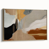 Framed canvas with abstract strokes and lines design in gold, showcasing a modern aesthetic. Ideal for contemporary home decor, enhancing any living space.