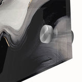 Abstract wall art featuring a vibrant design of strokes and lines in shades of blue, pink, and gold, perfect for modern home décor. The acrylic glass finish enhances its contemporary appeal, making it a stylish addition to any living space.