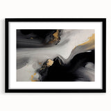 Abstract wall art featuring intricate strokes and lines in a minimalist design, framed with a black mat, ideal for modern home decor or office spaces.