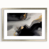 Abstract wall art featuring vibrant strokes and lines in a modern design, framed in silver with a mat, showcasing a contemporary aesthetic perfect for home decor.