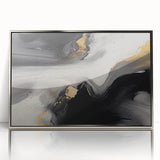 Framed wall art featuring an abstract design of colorful strokes and lines, set in a sleek silver frame, perfect for modern home decor and artistic expression.