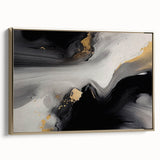 Framed wall art showcasing an abstract design of strokes and lines in gold tones, elegantly displayed from a side view, perfect for modern home decor.