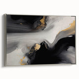 Framed canvas wall art showcasing an abstract design of strokes and lines in soothing silver tones, perfect for modern home decor accents and artistic enhancements.