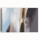 Abstract wall art design featuring vibrant strokes and lines in shades of blue, orange, and yellow on stretched canvas, perfect for modern home decor.