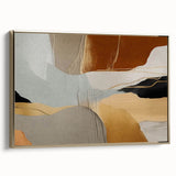 Framed canvas wall art showcasing an abstract design with gold strokes and lines, elegantly displayed from the side, perfect for modern home decor.
