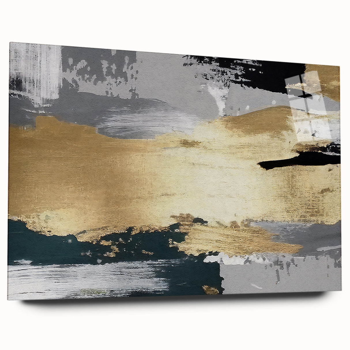 Abstract strokes and lines wall art design featuring vibrant colors and elegant patterns, displayed in a sleek acrylic glass frame, perfect for modern home decor.