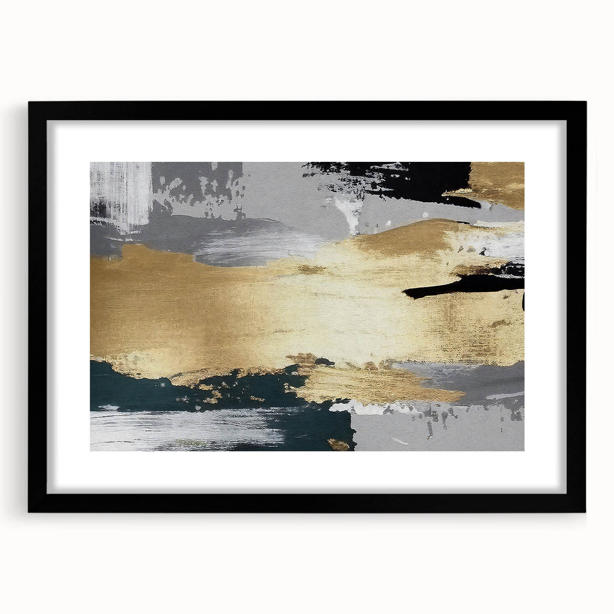 Abstract strokes and lines design wall art in a sleek black frame with a mat, showcasing modern aesthetics perfect for contemporary home decor.
