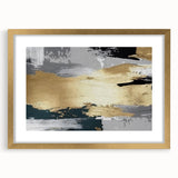 Abstract wall art featuring a modern design of colorful strokes and lines in a gold frame with a mat, ideal for contemporary home decor. Perfect for adding a chic touch to living spaces.