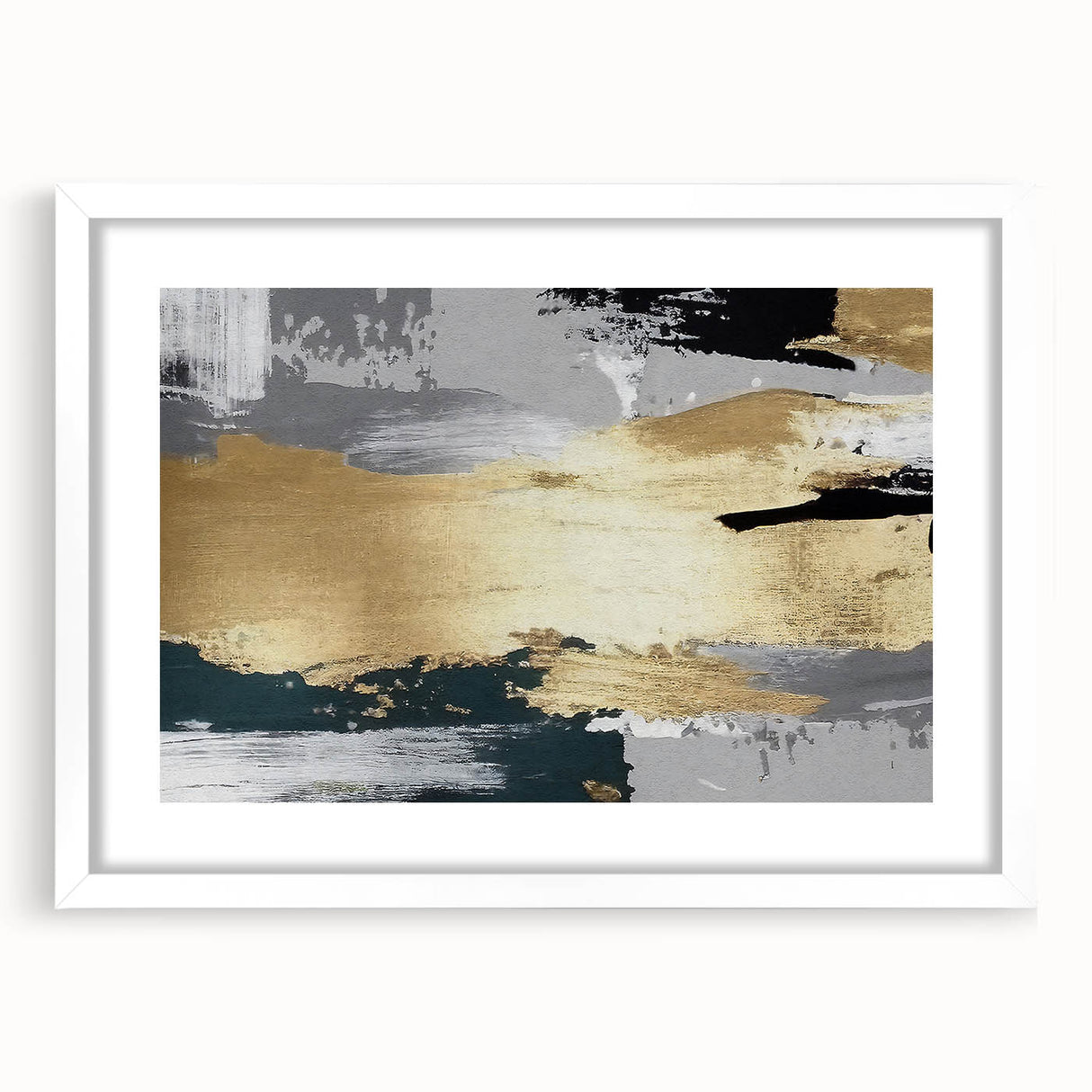 Abstract strokes and lines create a modern wall art design in a sleek white frame with matting. Ideal for contemporary decor, this piece adds a touch of elegance.