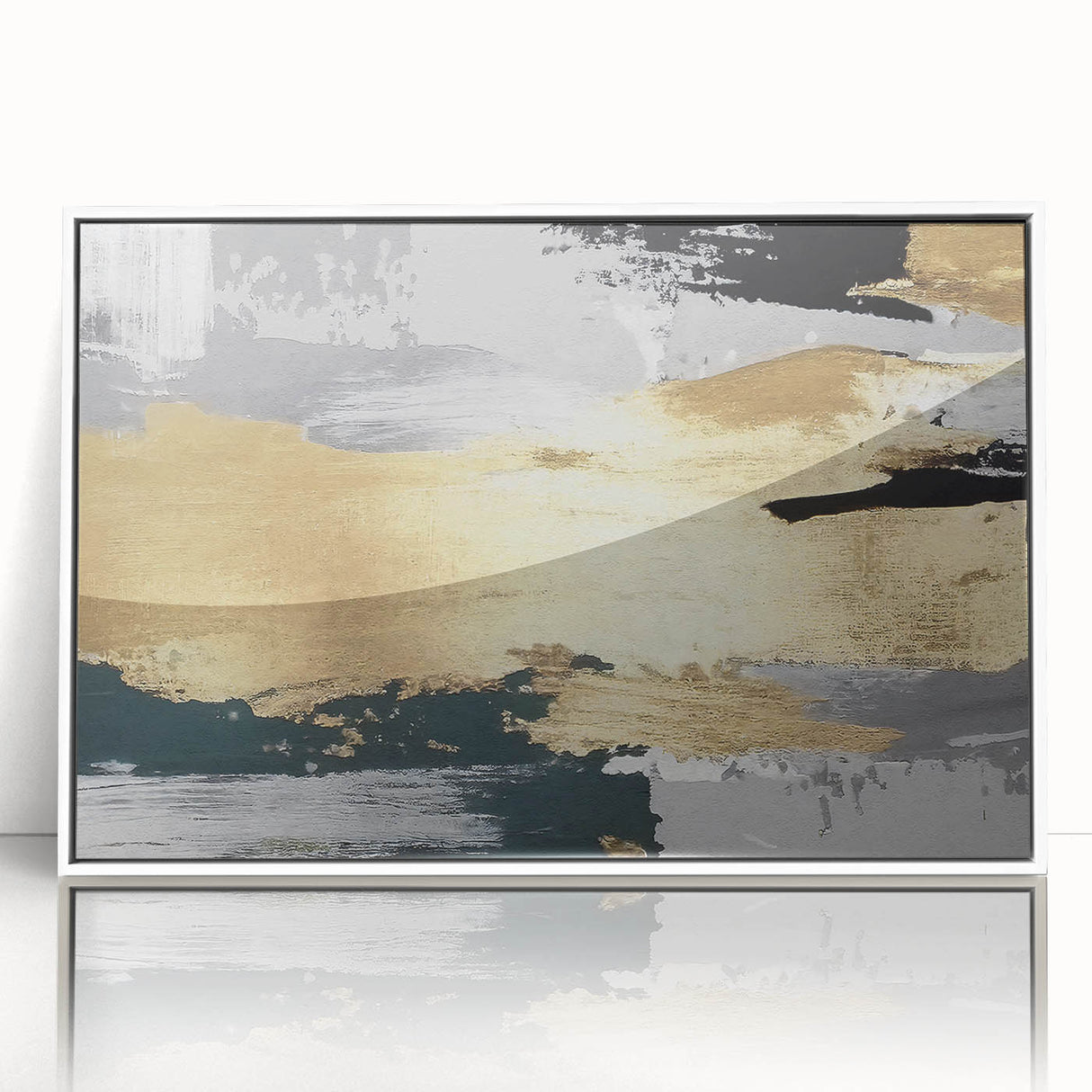 Framed wall art featuring an abstract design with colorful strokes and lines, set against a white background, ideal for modern home decor.