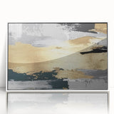 Framed wall art featuring an abstract design with colorful strokes and lines, set against a white background, ideal for modern home decor.