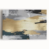 Abstract strokes and lines design on stretched canvas wall art, featuring vibrant colors and dynamic shapes, ideal for modern home decor or artistic spaces.