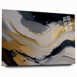 Abstract wall art showcasing a vibrant composition of colorful strokes and lines, displayed in an elegant acrylic glass frame, perfect for modern decor.