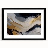 Abstract wall art featuring dynamic strokes and lines in a modern design, set within a sleek black frame with a mat, ideal for contemporary home decor.
