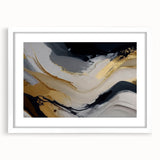 Abstract strokes and lines design wall art featuring a modern aesthetic with a white frame and mat, ideal for contemporary home decor. Perfect for adding a touch of sophistication to living spaces.
