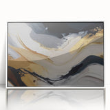 Framed acrylic wall art featuring an abstract design of colorful strokes and lines in a modern aesthetic, perfect for enhancing contemporary home decor.