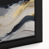 Close-up of a framed canvas artwork showcasing an abstract design of colorful strokes and lines, perfect for contemporary home decor. Ideal for adding a modern touch to living spaces.