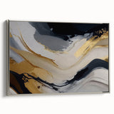 Framed canvas wall art showcasing an abstract design of colorful strokes and lines in silver tones, perfect for modern home decor. Ideal for artistic interiors.