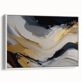 Framed canvas wall art showcasing an abstract design of colorful strokes and lines, with a modern white frame, perfect for contemporary home decor.