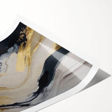 Abstract wall art featuring vibrant strokes and lines in blue, orange, and yellow hues, ideal for modern home decor. This rolled print adds a contemporary touch to any room.