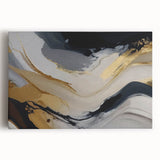 Abstract wall art featuring vibrant strokes and lines in shades of blue, orange, and yellow, elegantly stretched on a canvas, perfect for modern decor.