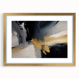 Abstract wall art design featuring dynamic strokes and lines in a gold-framed mat, showcasing a modern aesthetic perfect for contemporary decor.