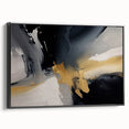 Framed canvas wall art showcasing an abstract design of colorful strokes and lines in a modern aesthetic, with a sleek black frame enhancing its contemporary appeal. Perfect for adding artistic flair to any interior space.