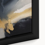 Close-up of a framed canvas featuring an abstract strokes and lines design in vibrant colors, perfect for modern home decor and artistic wall art collections.
