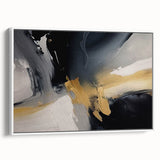 Framed wall art featuring an abstract design with colorful strokes and lines on a white background, showcasing a modern aesthetic ideal for contemporary home decor.
